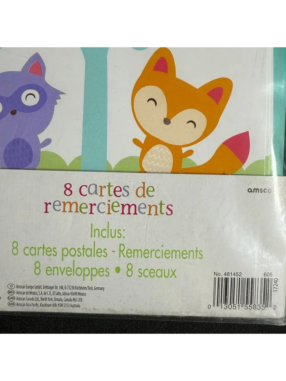 Amscan Woodland Animals Baby Shower Thank You Cards 8 Postcards Envelopes New